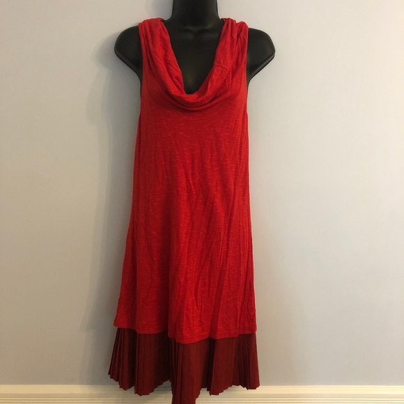 Free People Dresses & Skirts - Free People Red Pleated Cowl Neck Shift Dress